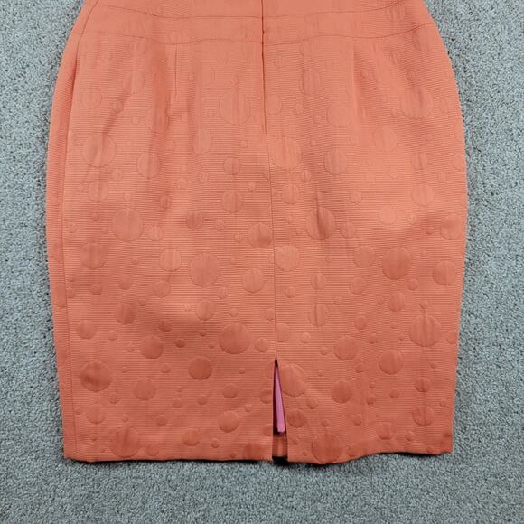 Kay Unger Sheath Dress Womens 4 Orange Raised Muted Polka Dots V Neck - Picture 5 of 12